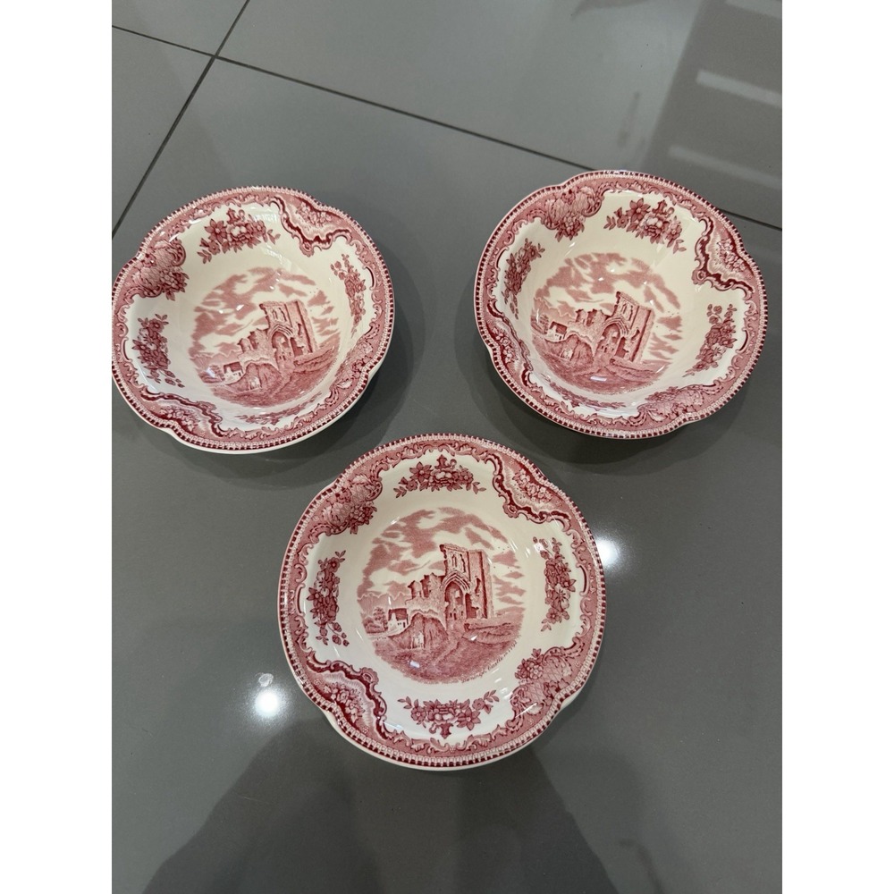 Johnson Brothers 3 Old Britain Castles DENBIGH CASTLE 6" Pink Berry Cereal Bowls